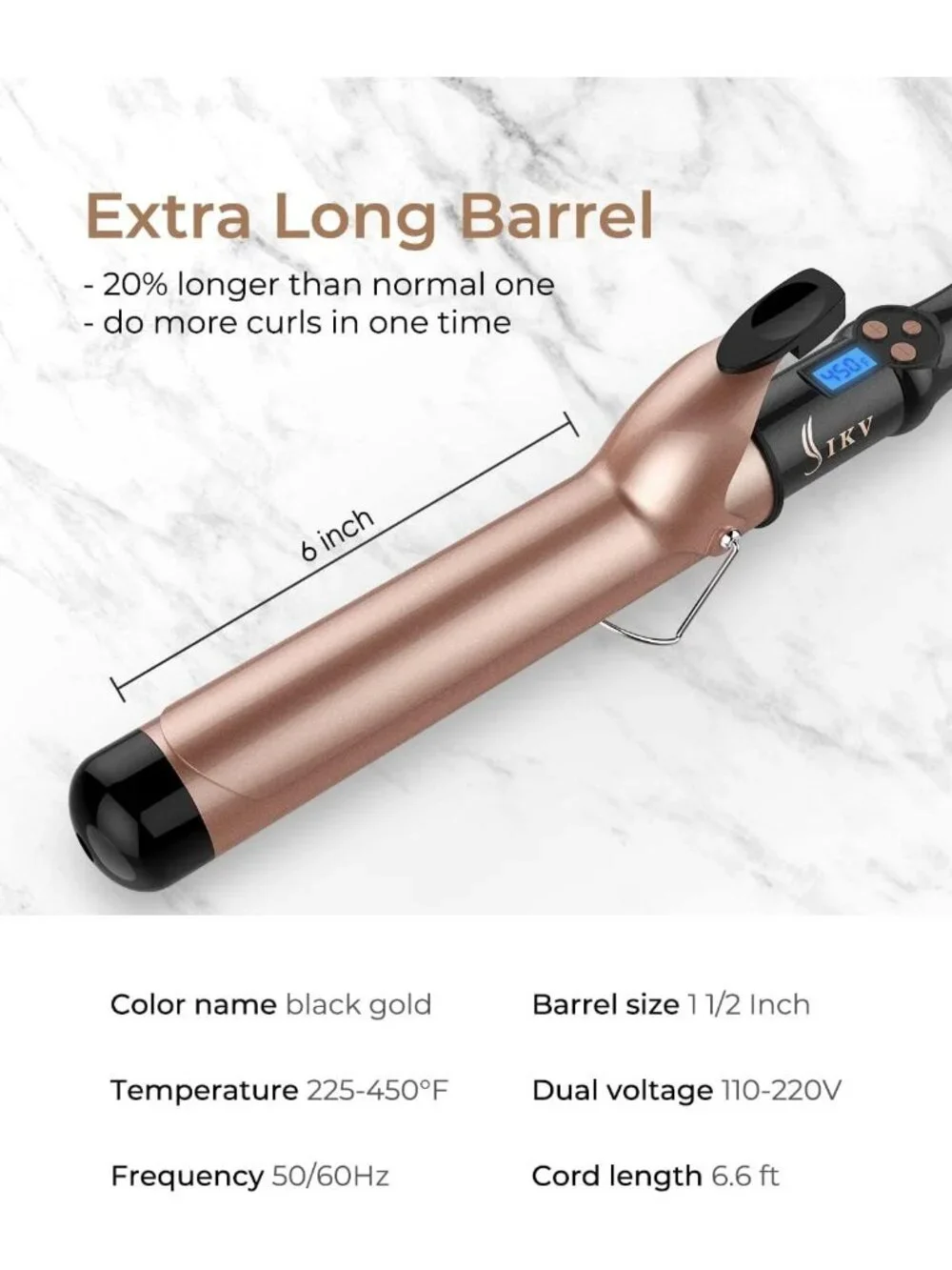 Large 1.5 Inch Curling Iron for Long Hair | Dual Voltage, Ceramic, Auto Shut Off